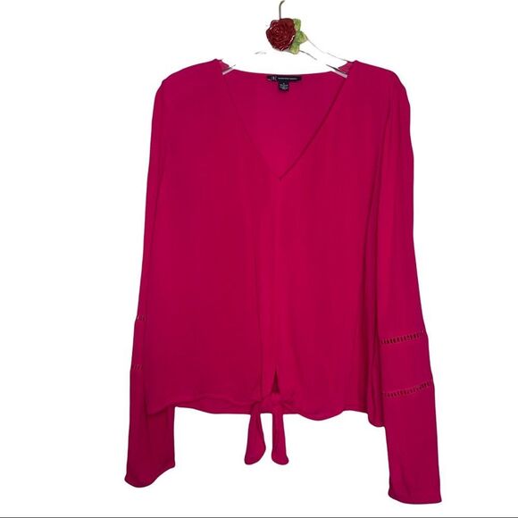 INC brand Women's Gauze Tie-Front Top Fuchsia Long-sleeves NWT Small - Picture 1 of 8